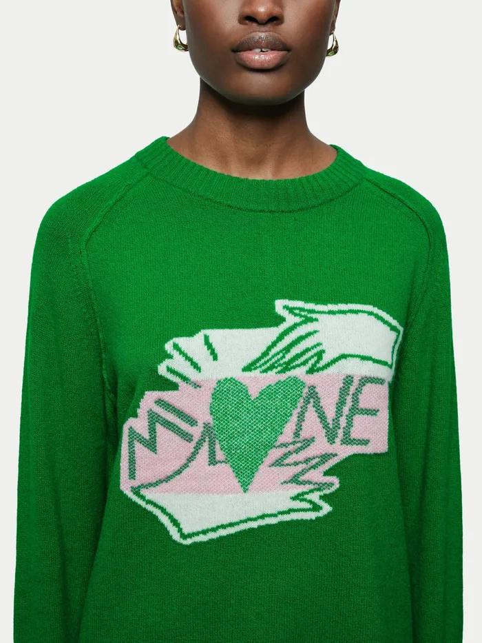Jigsaw Knitwear and Cashmere Women Merino Mine Intarsia Jumper Green