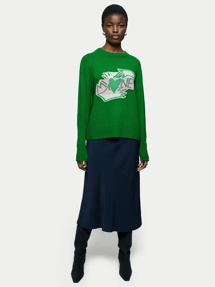 Jigsaw Knitwear and Cashmere Women Merino Mine Intarsia Jumper Green