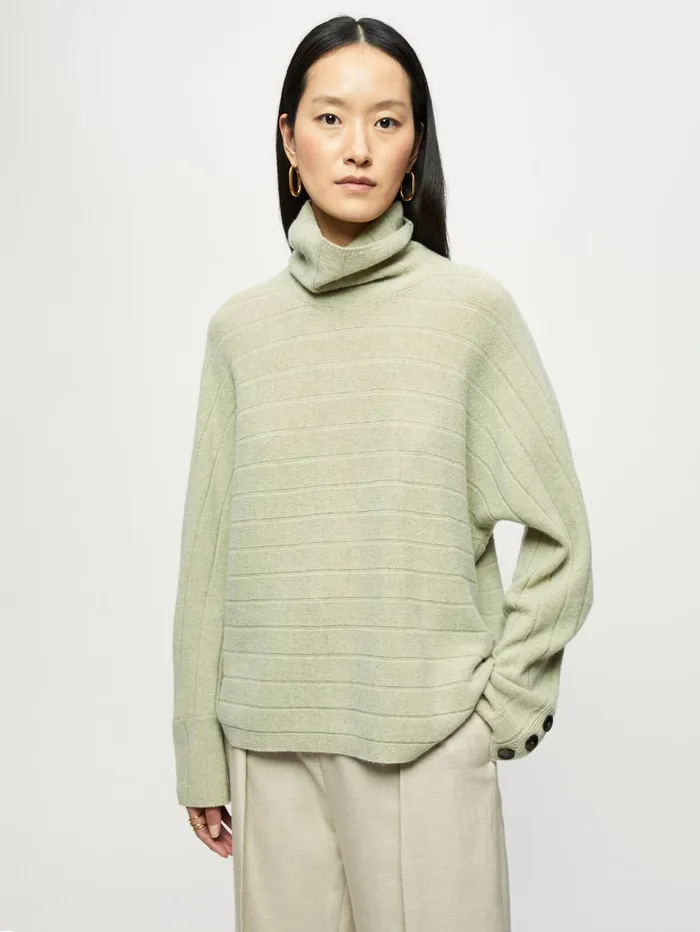 Jigsaw Knitwear and Cashmere Women Soft Wool Rib Polo Jumper Green