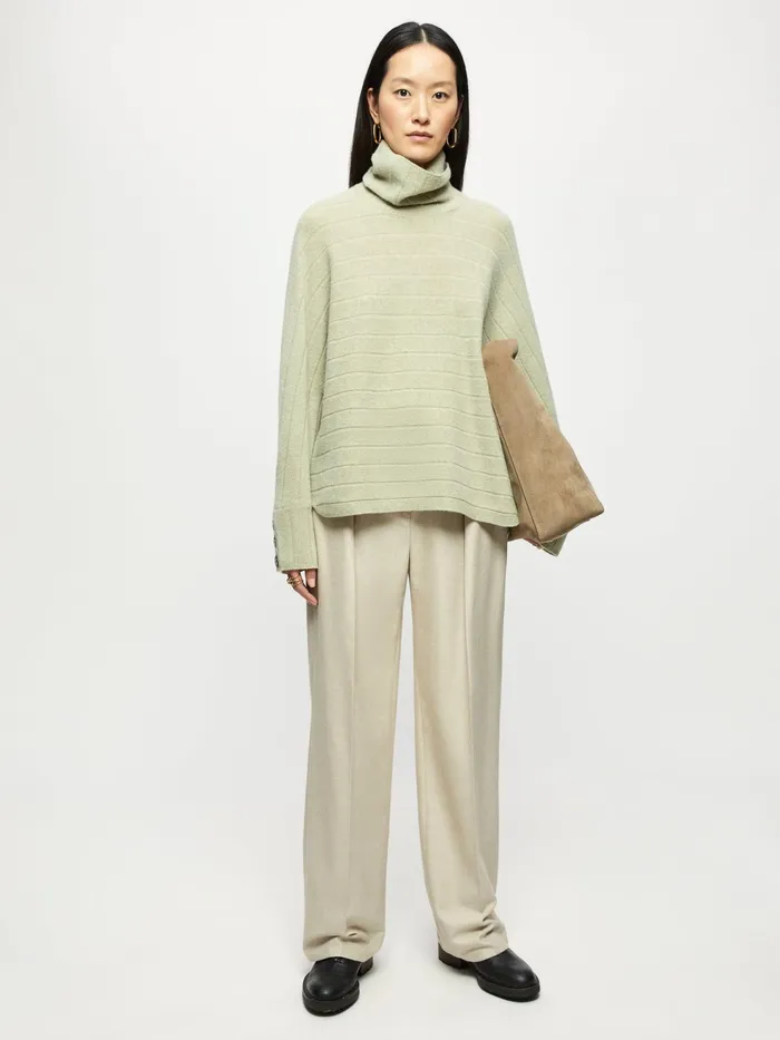 Jigsaw Knitwear and Cashmere Women Soft Wool Rib Polo Jumper Green