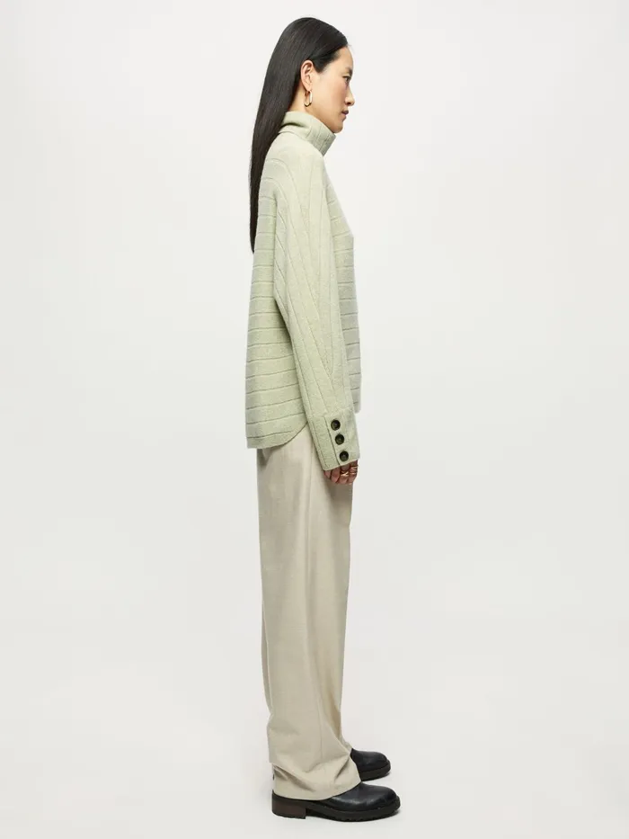 Jigsaw Knitwear and Cashmere Women Soft Wool Rib Polo Jumper Green