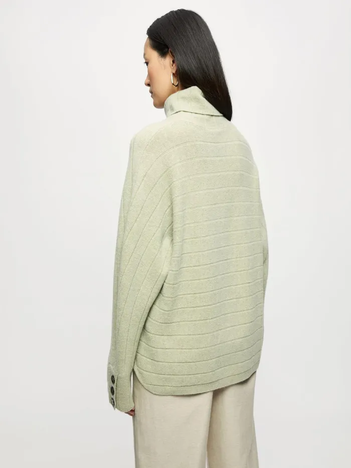 Jigsaw Knitwear and Cashmere Women Soft Wool Rib Polo Jumper Green