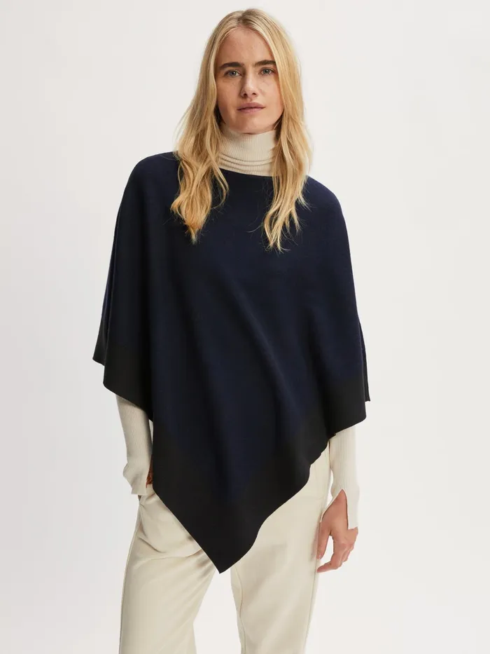 Jigsaw Knitwear and Cashmere Women Wool Blend Border Poncho Blue