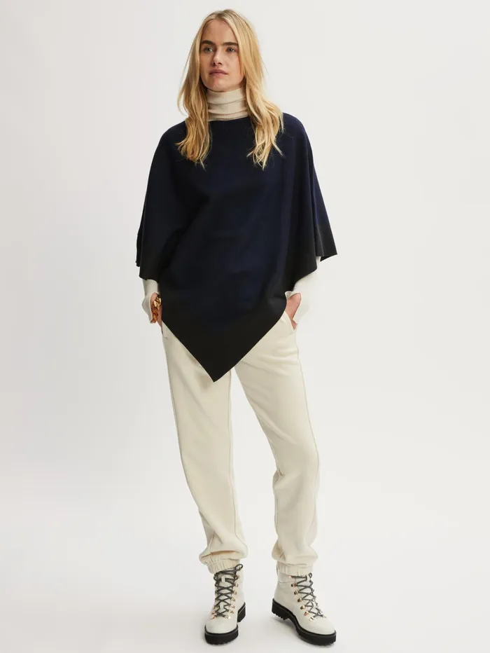 Jigsaw Knitwear and Cashmere Women Wool Blend Border Poncho Blue
