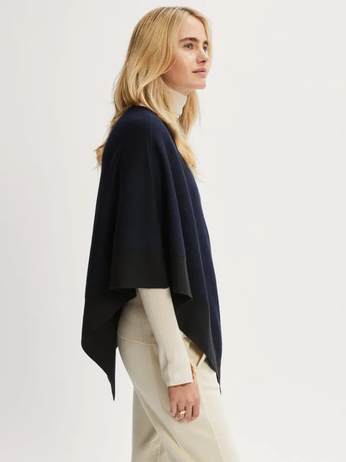 Jigsaw Knitwear and Cashmere Women Wool Blend Border Poncho Blue