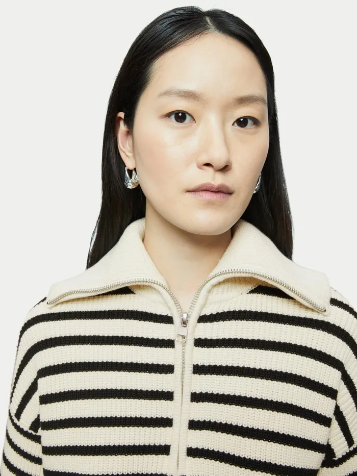 Jigsaw Knitwear and Cashmere Women Zip Collar Stripe Jumper Cream