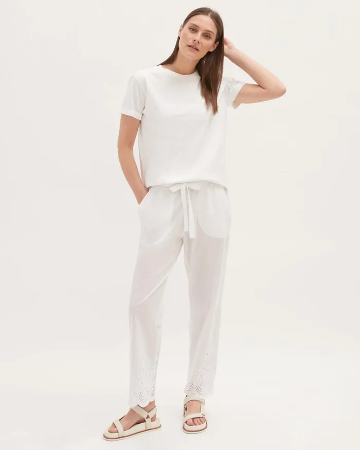 Jigsaw Pyjamas and Loungewear Women Cotton Broderie Pyjama Trouser White