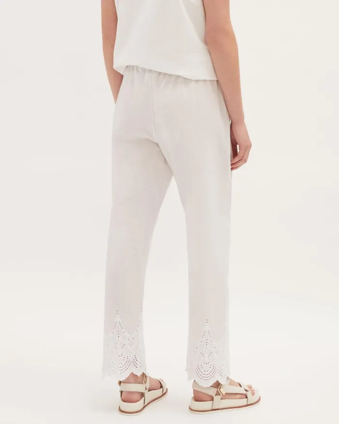 Jigsaw Pyjamas and Loungewear Women Cotton Broderie Pyjama Trouser White
