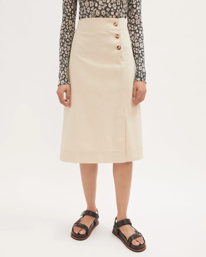 Jigsaw Skirts Women Denim Side Button Midi Skirt Cream
