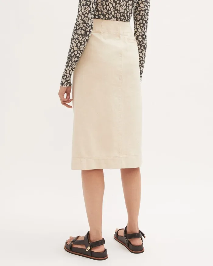 Jigsaw Skirts Women Denim Side Button Midi Skirt Cream