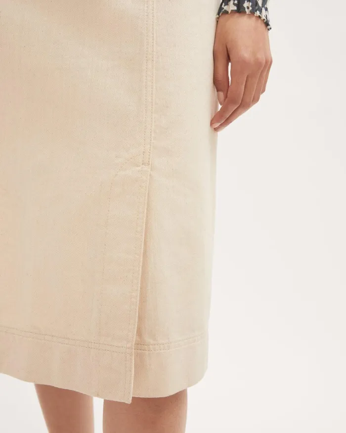 Jigsaw Skirts Women Denim Side Button Midi Skirt Cream