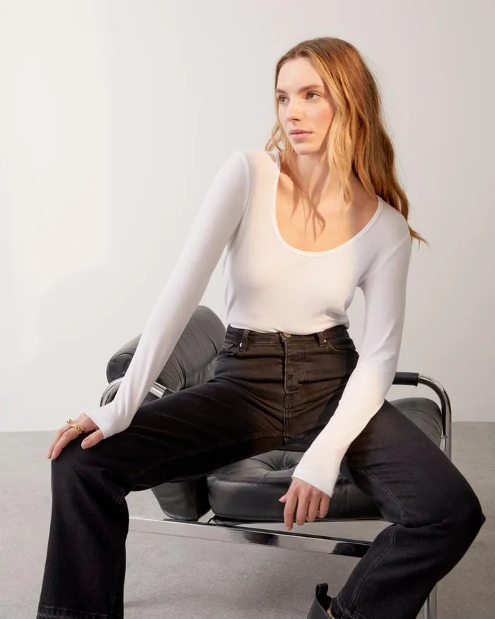 Jigsaw Tshirts Women Anderby Rib Scoop Neck Long Sleeve Tee White