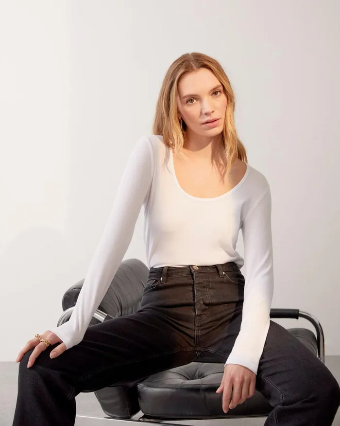 Jigsaw Tshirts Women Anderby Rib Scoop Neck Long Sleeve Tee White