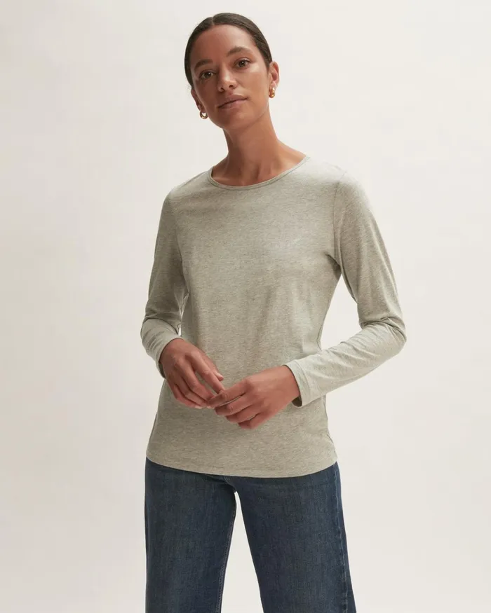 Jigsaw Tshirts Women Supima Cotton Long Sleeve Tee Grey