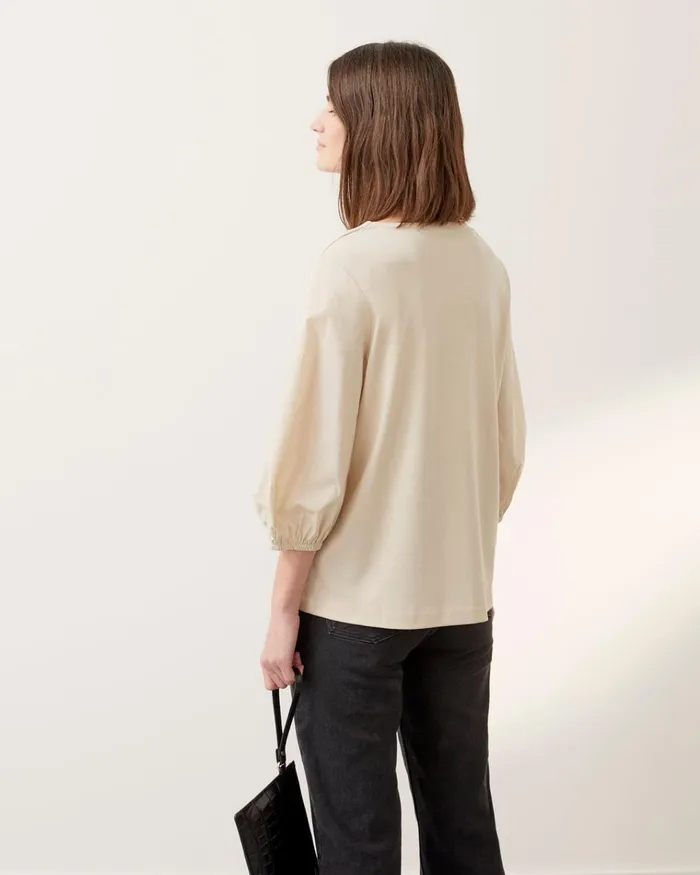 Jigsaw Tops Women Cotton Puff Sleeve V Top Cream