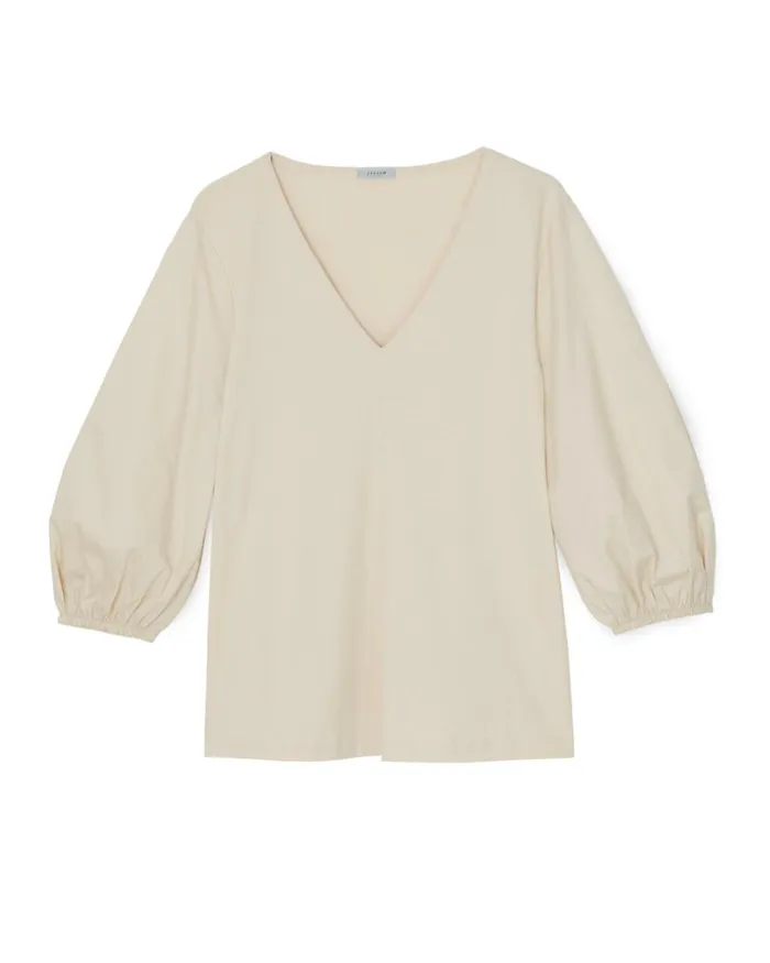 Jigsaw Tops Women Cotton Puff Sleeve V Top Cream