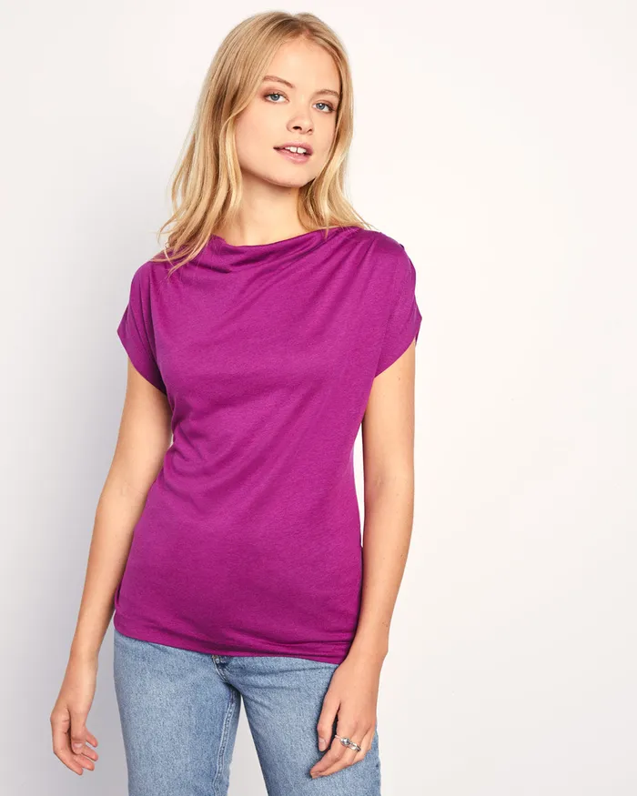 Jigsaw Tops Women Draped Cowl Neck Top Purple