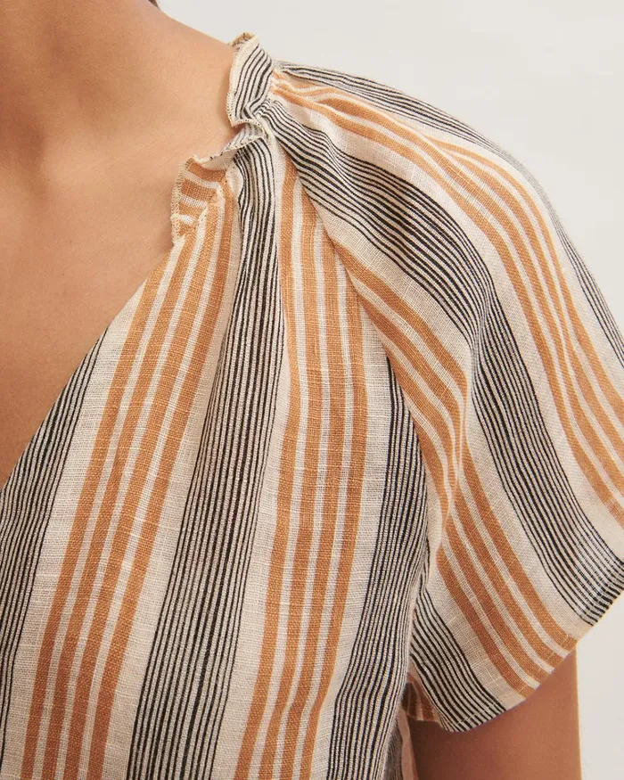 Jigsaw Tops Women Gauze Linen Striped Top Cream