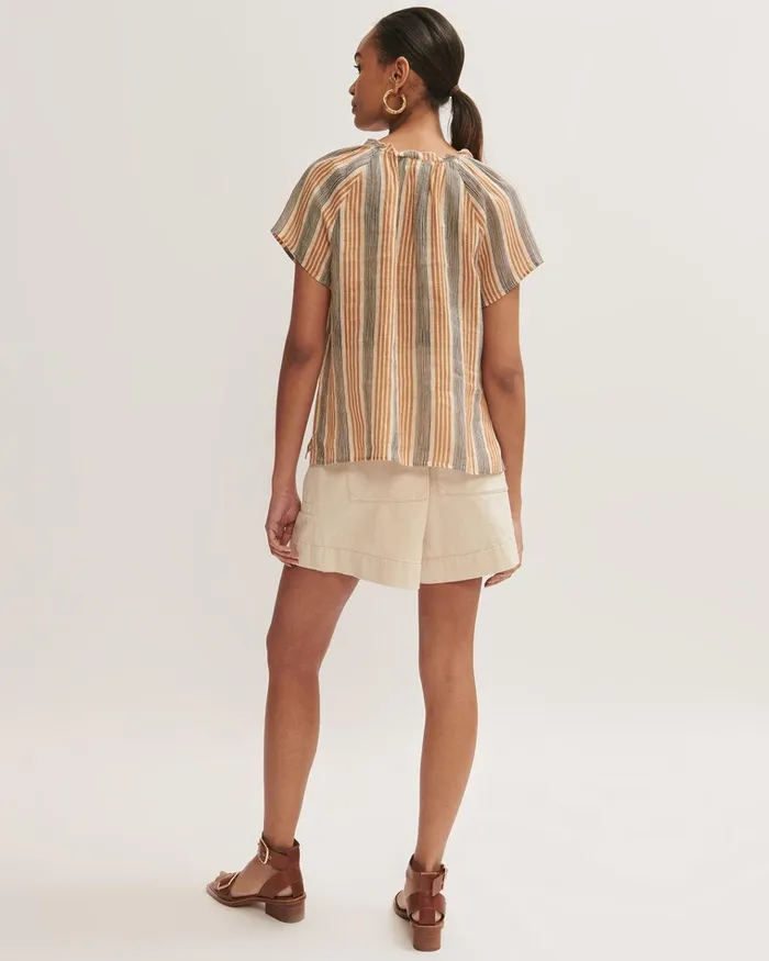 Jigsaw Tops Women Gauze Linen Striped Top Cream