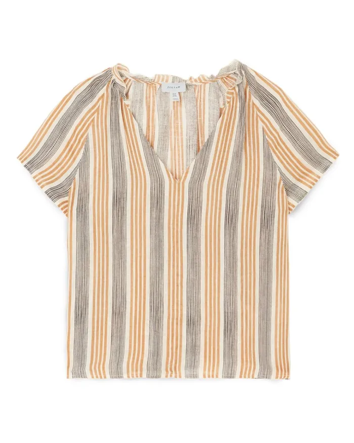 Jigsaw Tops Women Gauze Linen Striped Top Cream