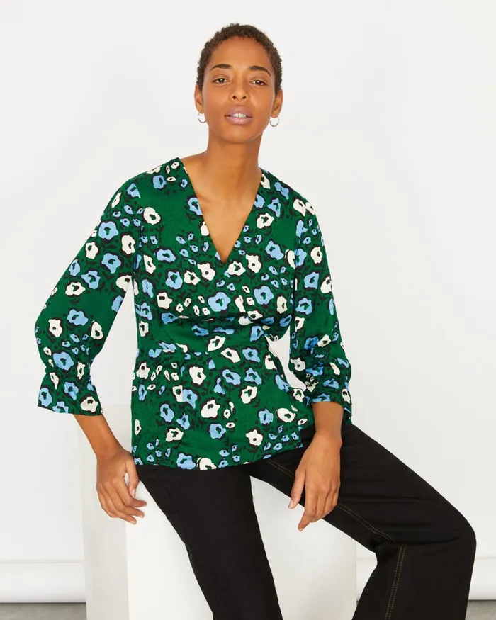 Jigsaw Tops Women Graphic Poppy Wrap Top Green