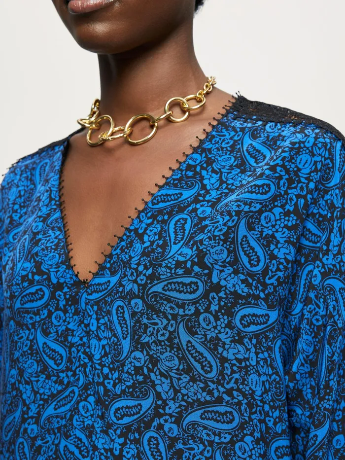 Jigsaw Tops Women Klein Paisley Lace Blouse Blue