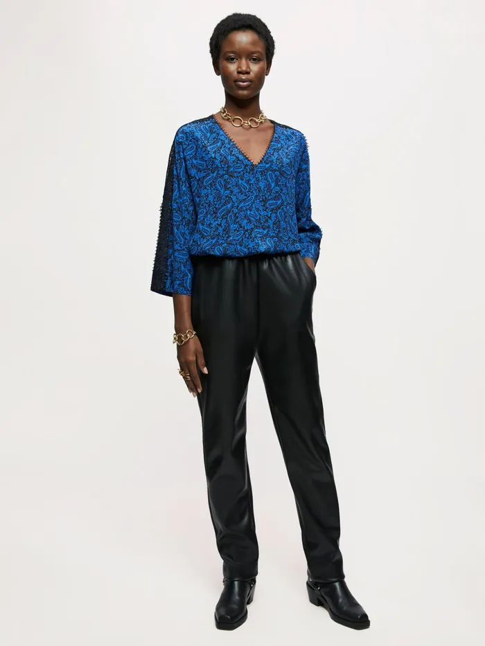 Jigsaw Tops Women Klein Paisley Lace Blouse Blue