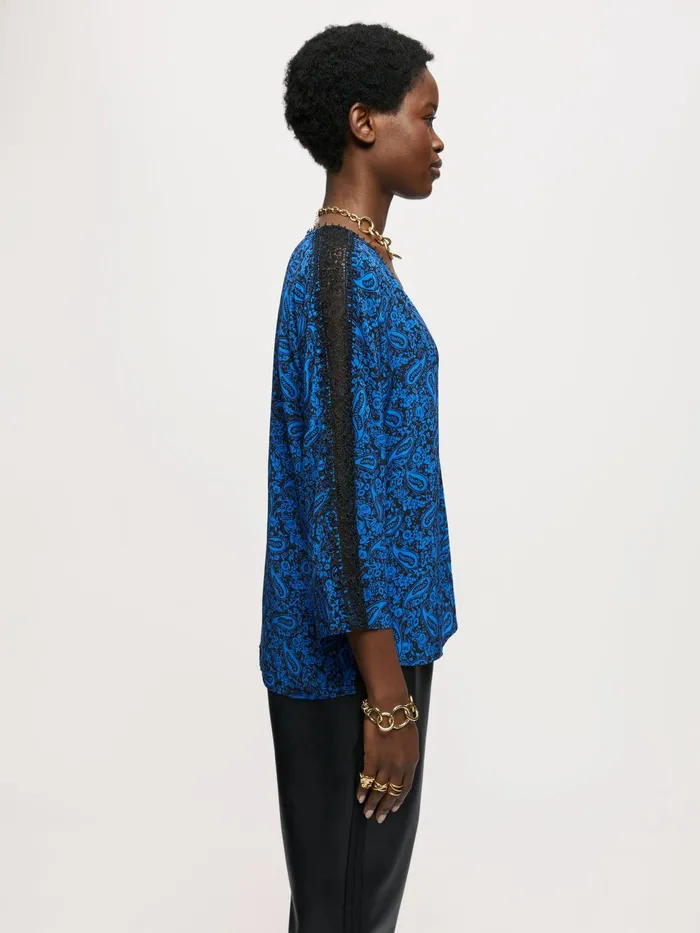 Jigsaw Tops Women Klein Paisley Lace Blouse Blue
