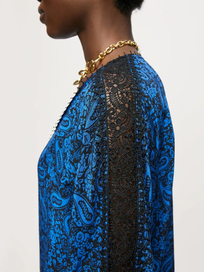 Jigsaw Tops Women Klein Paisley Lace Blouse Blue