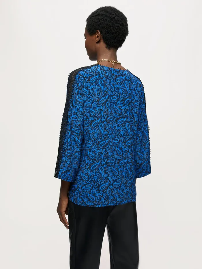 Jigsaw Tops Women Klein Paisley Lace Blouse Blue