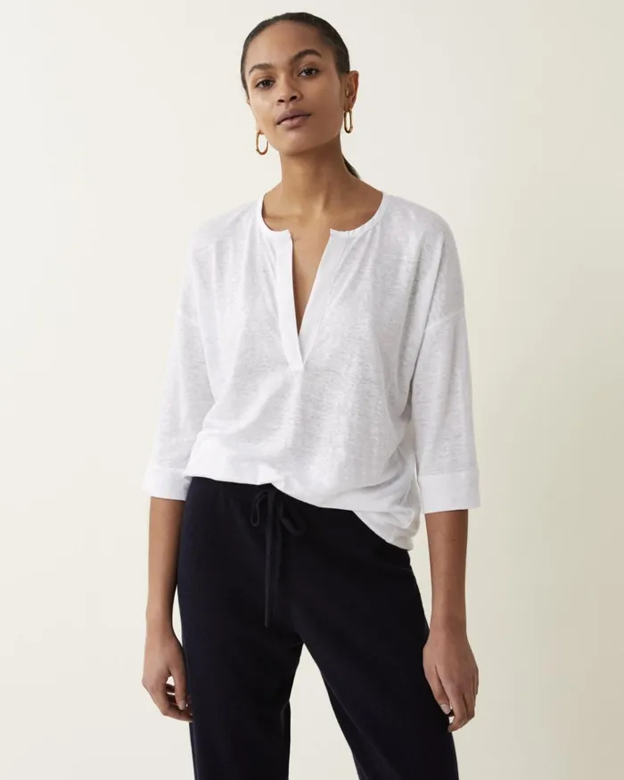 Jigsaw Tops Women Linen Open Placket Top White
