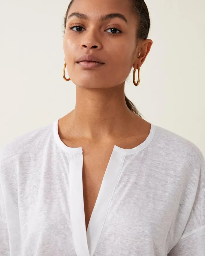 Jigsaw Tops Women Linen Open Placket Top White