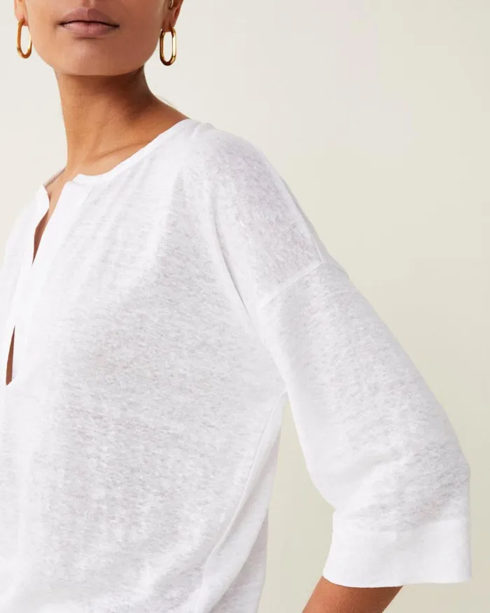 Jigsaw Tops Women Linen Open Placket Top White