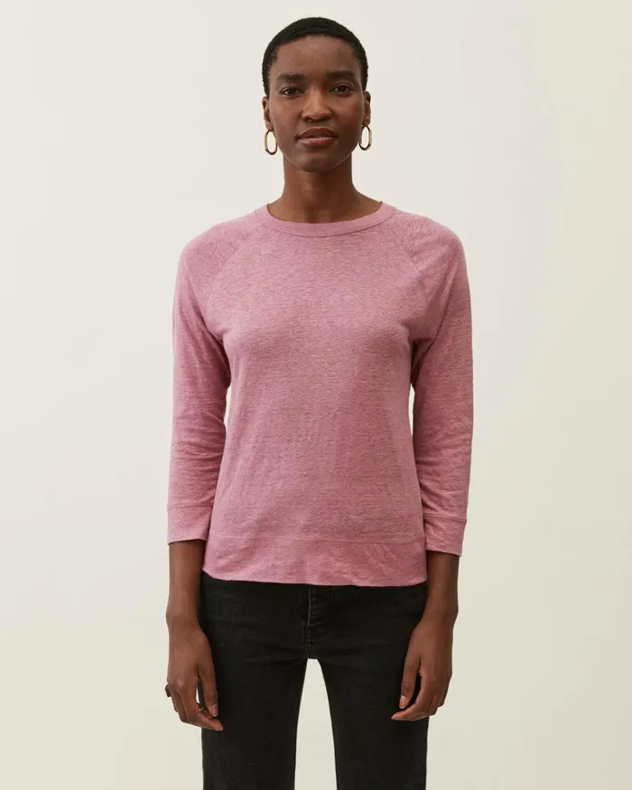 Jigsaw Tops Women Linen Wide Trim Raglan Tee Pink
