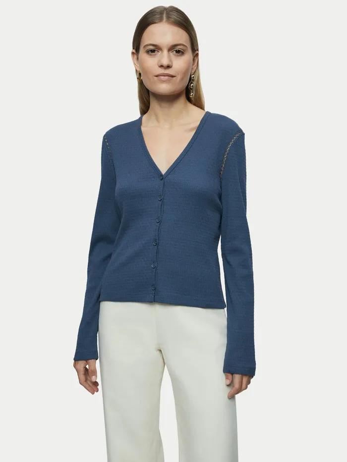 Jigsaw Tops Women Organic Cotton French Rib Cardigan Grey