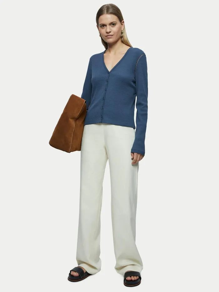 Jigsaw Tops Women Organic Cotton French Rib Cardigan Grey