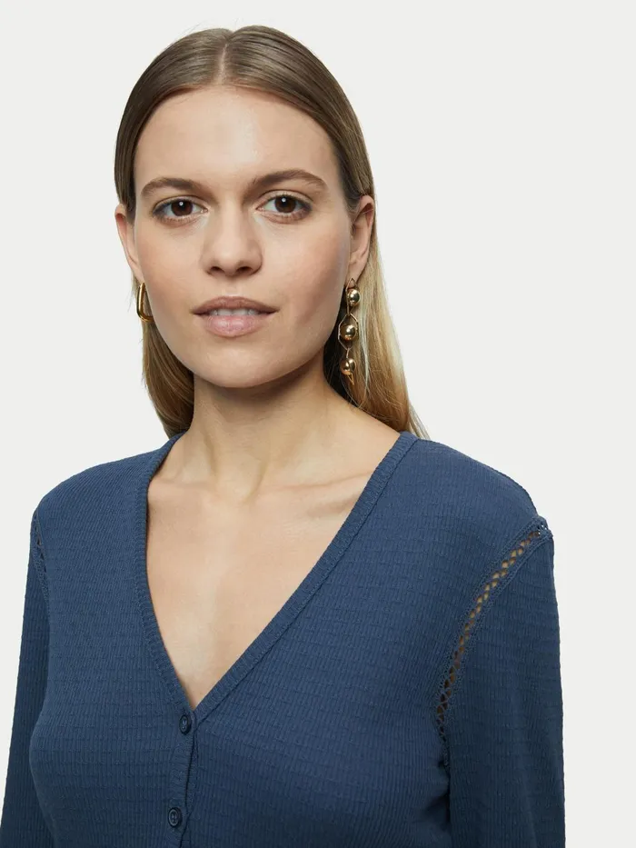 Jigsaw Tops Women Organic Cotton French Rib Cardigan Grey