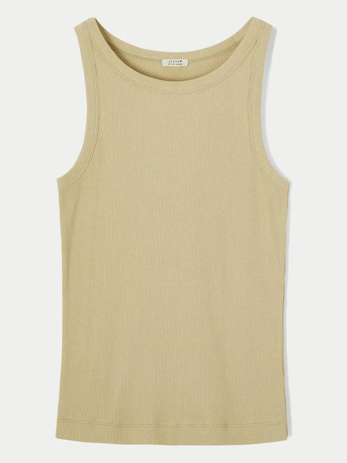 Jigsaw Tops Women Organic Cotton Ribbed Tank Green