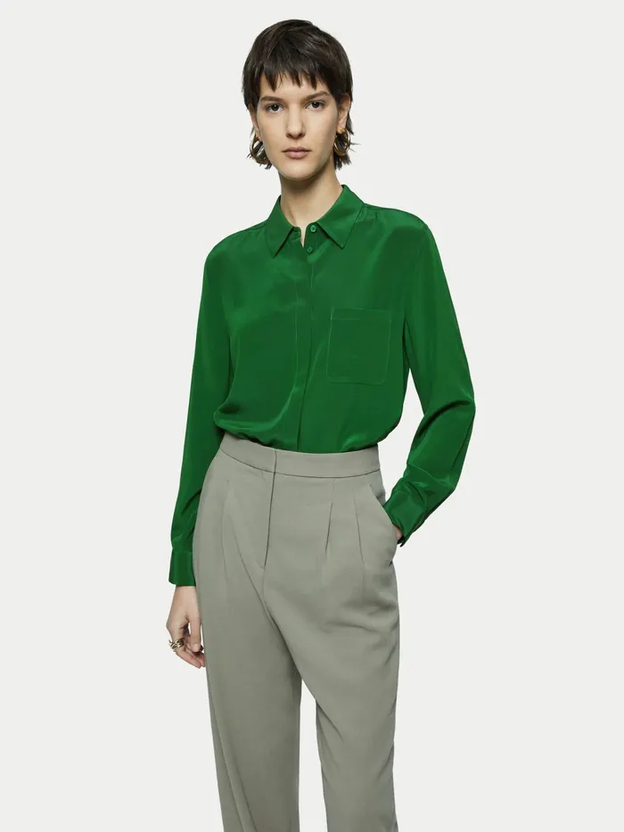 Jigsaw Tops Women Silk Long Sleeve Shirt Green