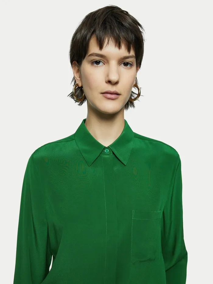 Jigsaw Tops Women Silk Long Sleeve Shirt Green