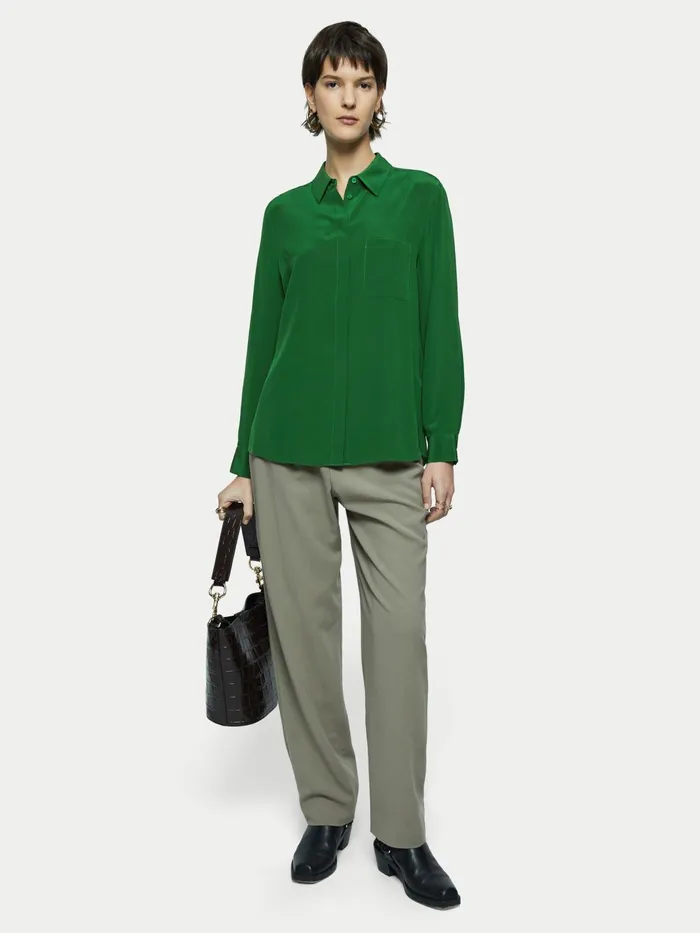 Jigsaw Tops Women Silk Long Sleeve Shirt Green