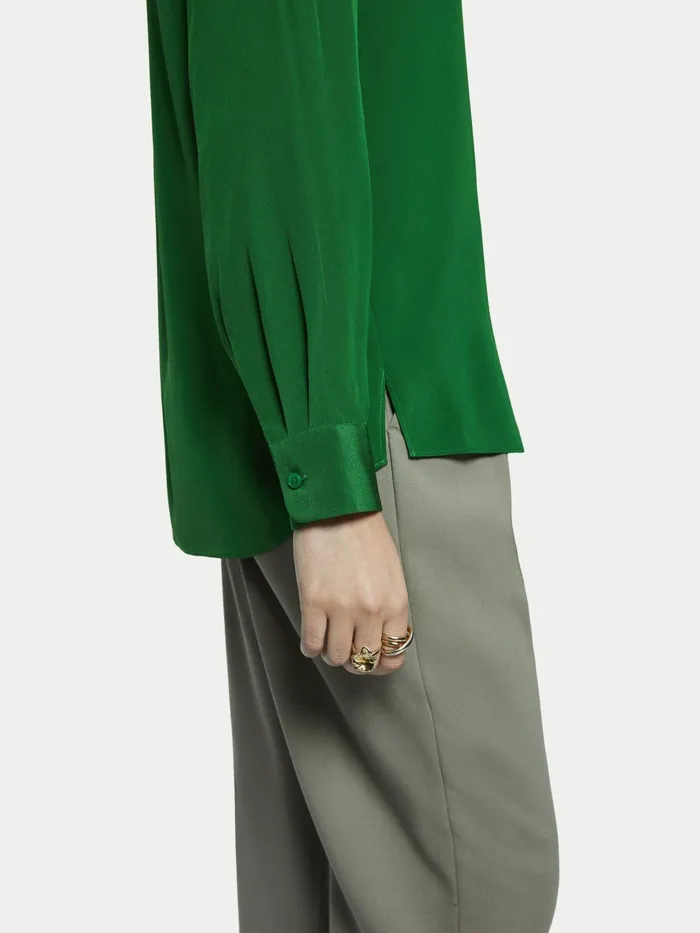 Jigsaw Tops Women Silk Long Sleeve Shirt Green