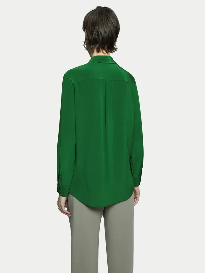 Jigsaw Tops Women Silk Long Sleeve Shirt Green