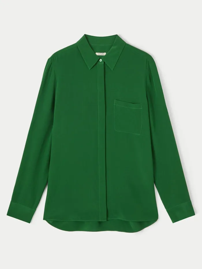 Jigsaw Tops Women Silk Long Sleeve Shirt Green