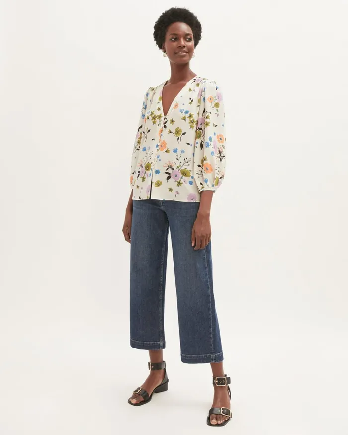 Jigsaw Tops Women Silk Vintage Posy Blouse Yellow