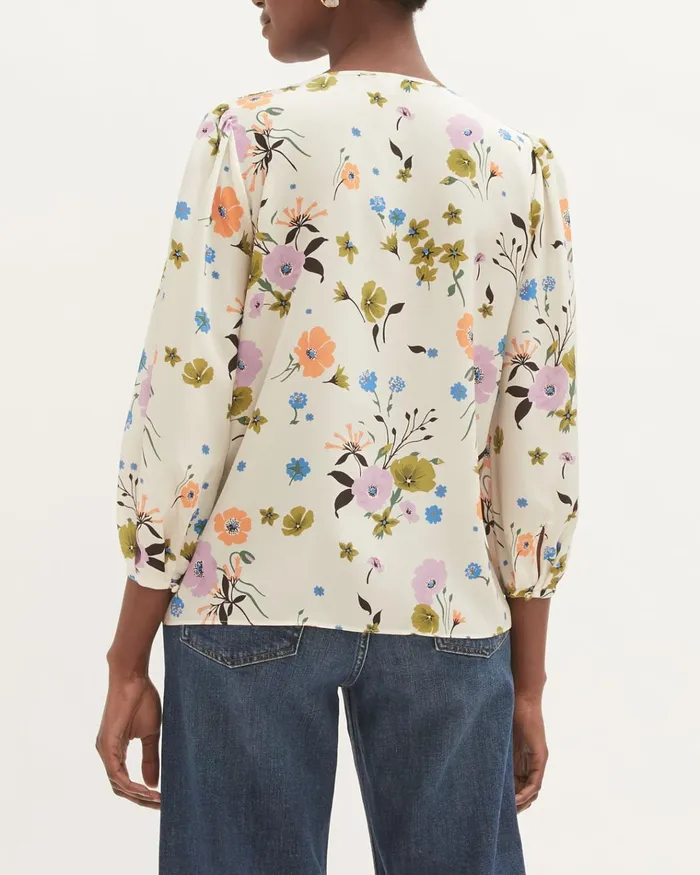 Jigsaw Tops Women Silk Vintage Posy Blouse Yellow