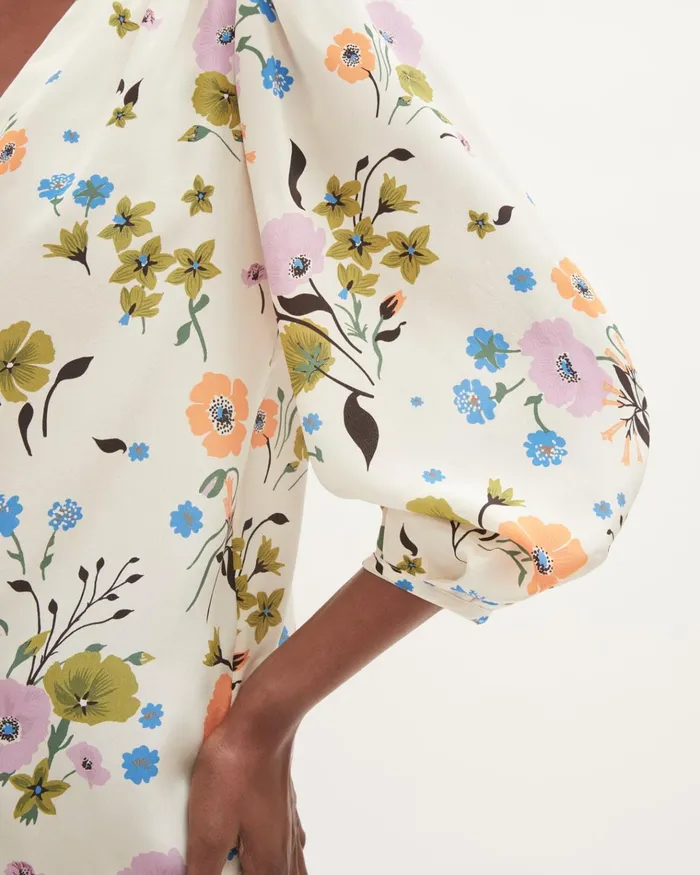 Jigsaw Tops Women Silk Vintage Posy Blouse Yellow