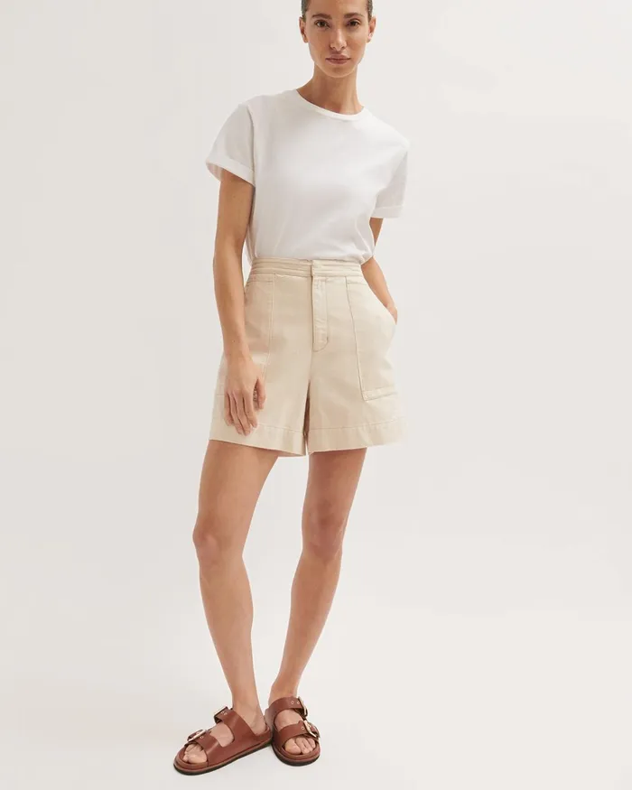 Jigsaw Trousers Women Denim Patch Pocket Short Cream