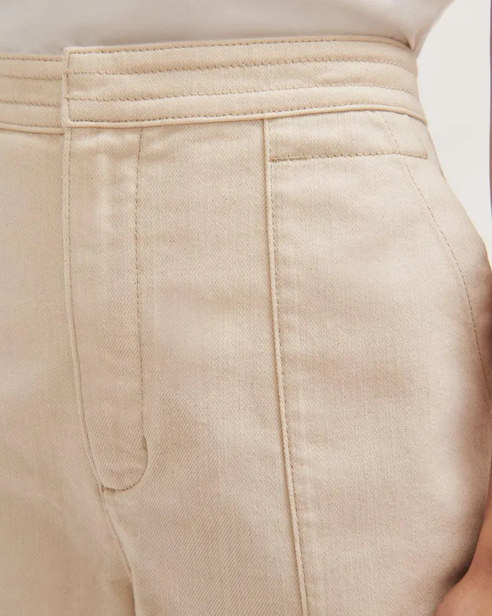 Jigsaw Trousers Women Denim Patch Pocket Short Cream