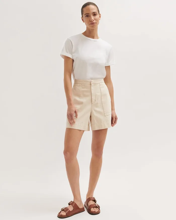 Jigsaw Trousers Women Denim Patch Pocket Short Cream